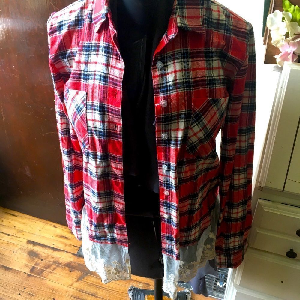 Altar’d State boho plaid button down lace shirt